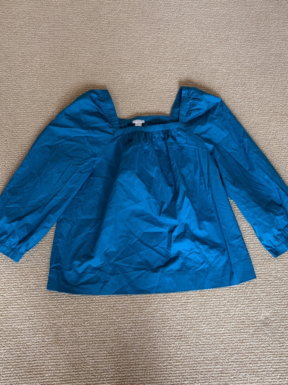 J. Crew Teal Blue Square-Neck Cotton Blouse